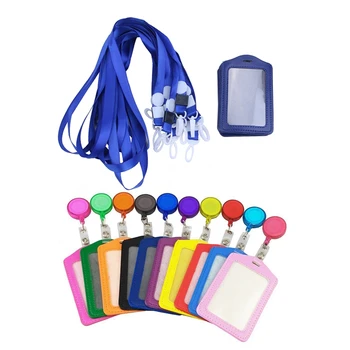 

10Pcs PU Leather Pocket ID Card Pass Badge Holders Case with Neck Strap Lanyard, Vertical & 10pcs Leather ID Badge Card Holder w