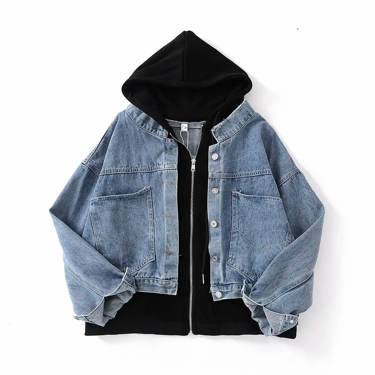 

2019 Spring New Products Fake Two-Piece Cowboy Hooded Coat Women's F-1912