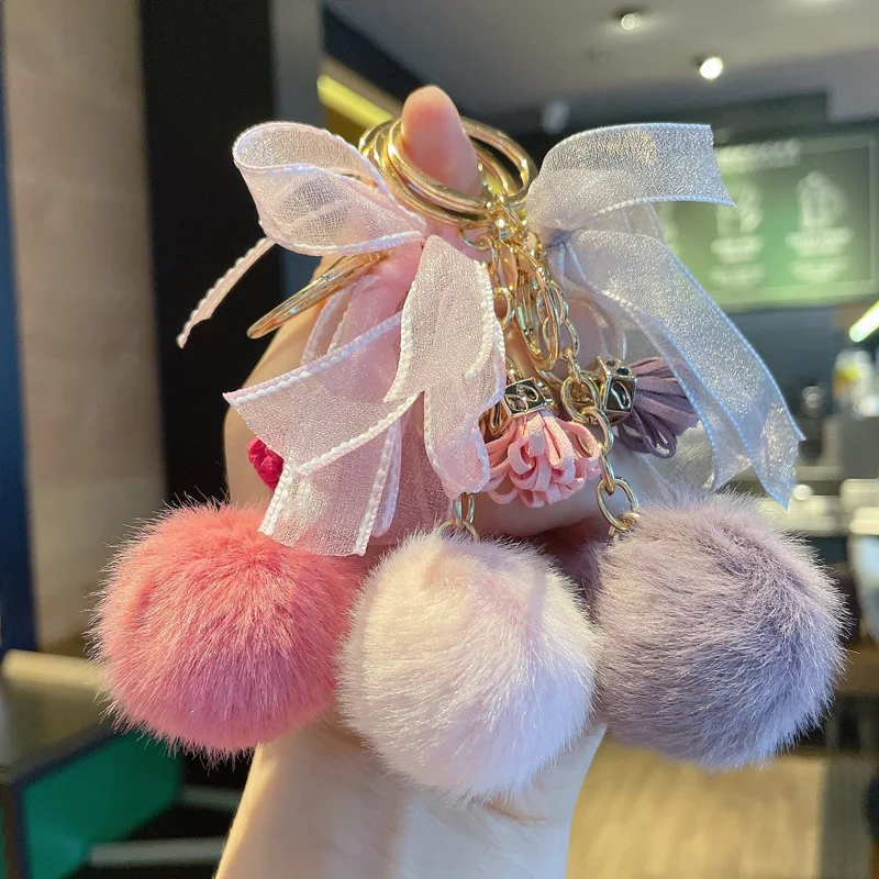 Cute Hair Ball Key Chain Lovely Bow Ribbon Women Bag Pendant Tassel Car Key  Ring Couple Creative Trinkets Key Chains Gift Pompom - Key Chains -  AliExpress