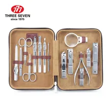 Три семь 777 Высокое качество углеродистая сталь серебряный маникюрный набор машинка для стрижки ногтей Педикюр кутикулы Лупа 14 в 1 роскошь NTS-1262