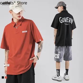 

Summer New Men's Polo Shirt Linen Cotton Printed Loose Lapel Short Sleeve T-shirt Men's Clothing