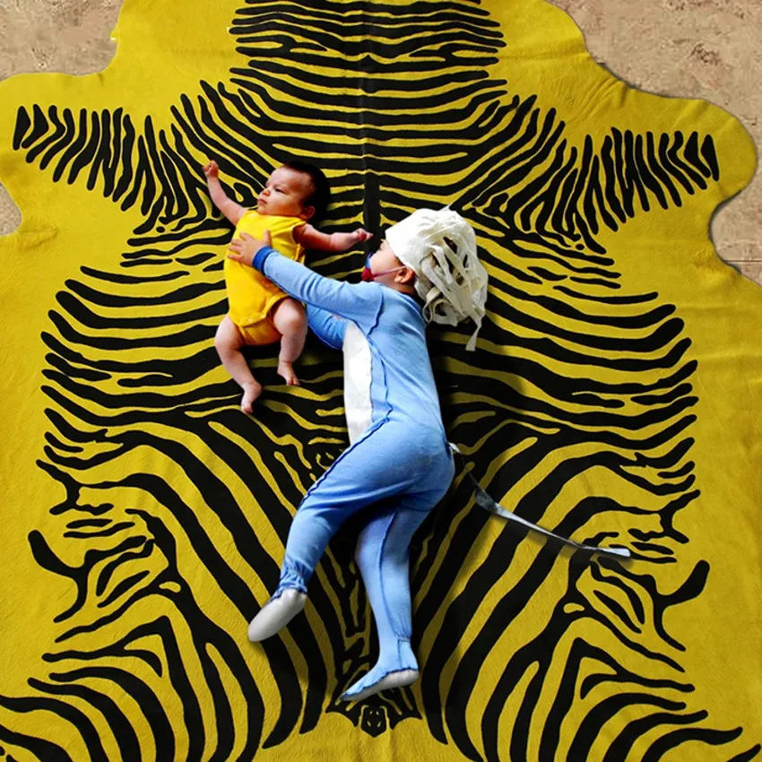 

American style golden stamped genuine cowhide skin fur rug,big size natural cut cow leather decoration carpet