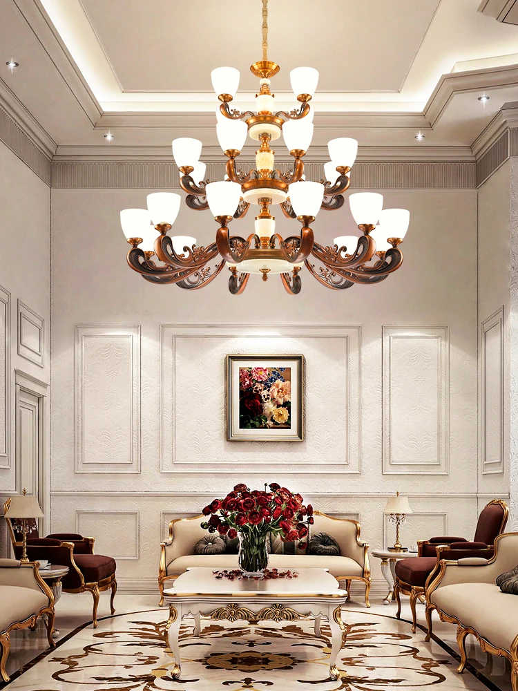 

Zinc Alloy European Big Chandelier Lighting Jade Luxury Compound Building New Hanging Fixtures Hotel Home Lobby Villa Led Lamps