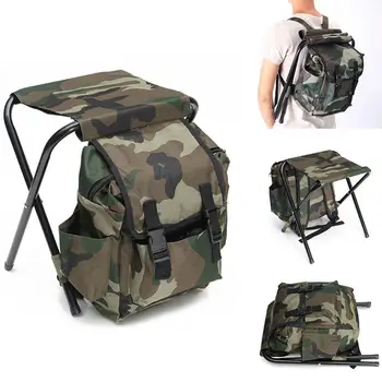 2 in 1 Outdoor Fishing Chair Foldable Camping Stool Portable Backpack Cooler Insulated Picnic Bag Hiking