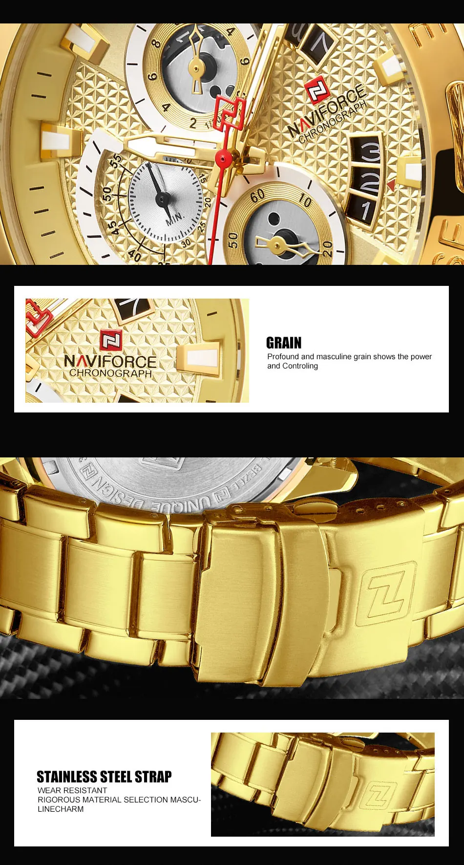 Люксовый бренд NAVIFORCE мужские спортивные часы золотые кварцевые часы из полной стали Мужские часы с датой недели водонепроницаемые военные часы