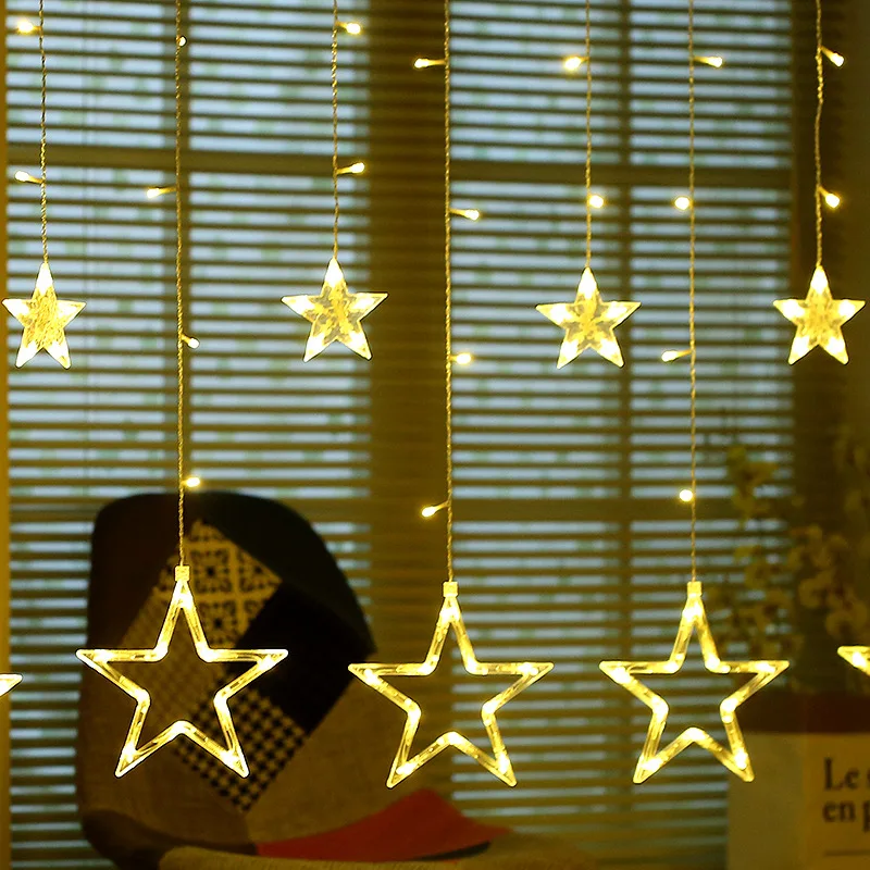 

Led Pentagonal Star Curtain Lamp Solar Energy Outdoor Waterproof Decorative String Color Flashing Ice Christmas Tree Decorations