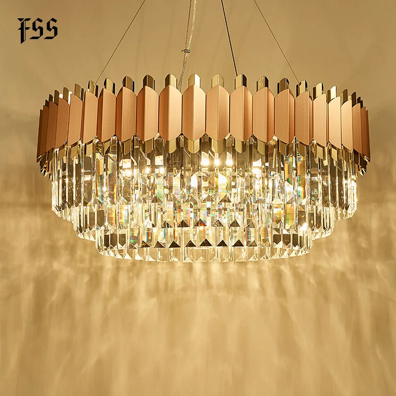 FSS Современная хрустальная люстра из розового золота прямоугольная светильник