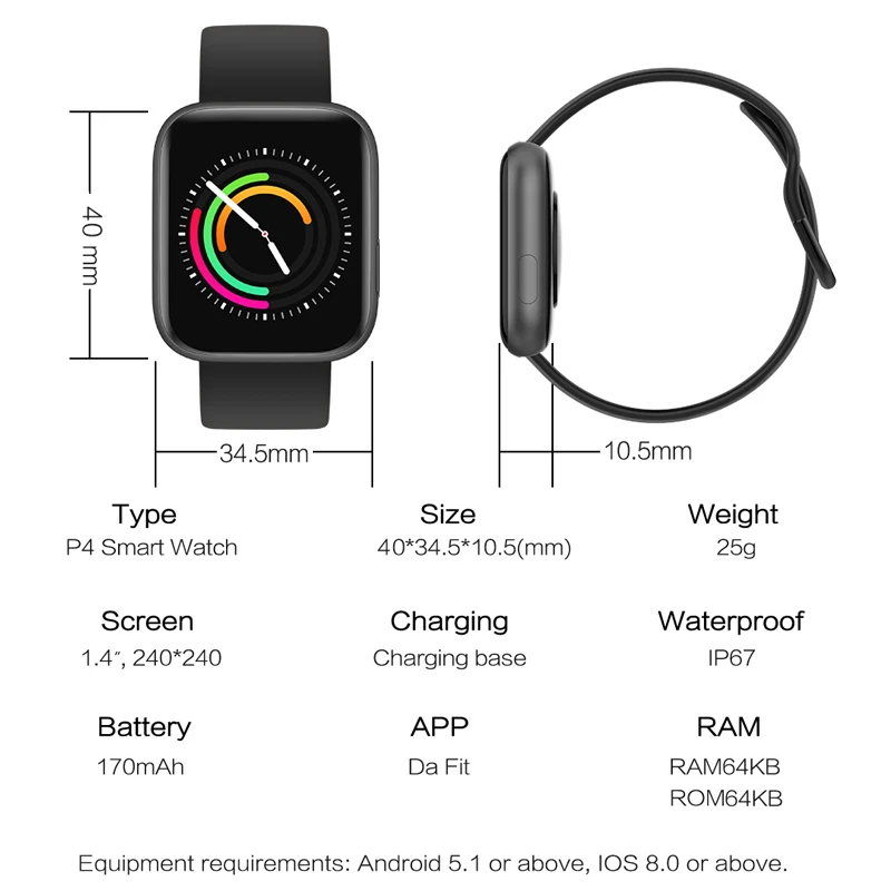 MISTEP Смарт-часы с Bluetooth, 1,4 дюймов, полный сенсорный цветной экран, пульсометр, кровяный монитор, умные часы 40 мм, мульти-часы для лица