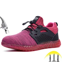 Рабочая защитная обувь со стальным носком для мужчин и женщин; легкие дышащие модные кроссовки; неустойчивая к прокалыванию обувь