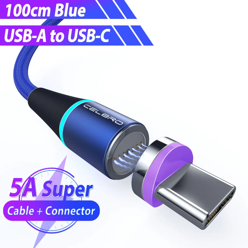 Магнитный кабель Micro usb type C Tipoc Led 5A Supercharge для huawei P30 P20 P10 mate 30 20 Pro Lite Cabo Usb Magnetico 1 м 3.3ft - Цвет: blue for Type c 5A