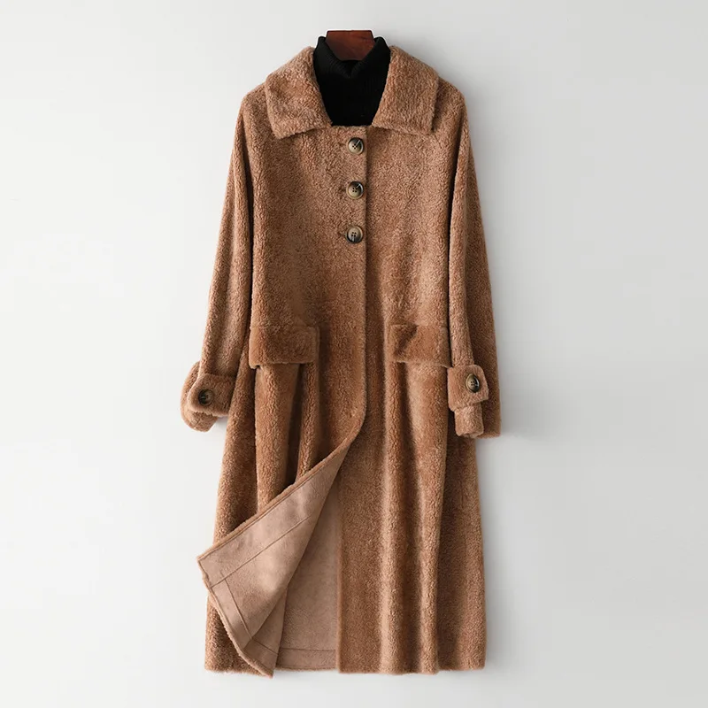 

2020 Fashion Female Spring New Wool Fur Coat Winter Women's Long Composite Fur Coat Solid Casual Jacket
