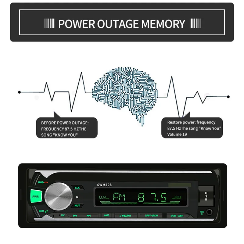 Автомобильный стерео MP3-плеер FM беспроводной AUX Bluetooth 4,0 многофункциональная 12V 50W красочная функция освещения