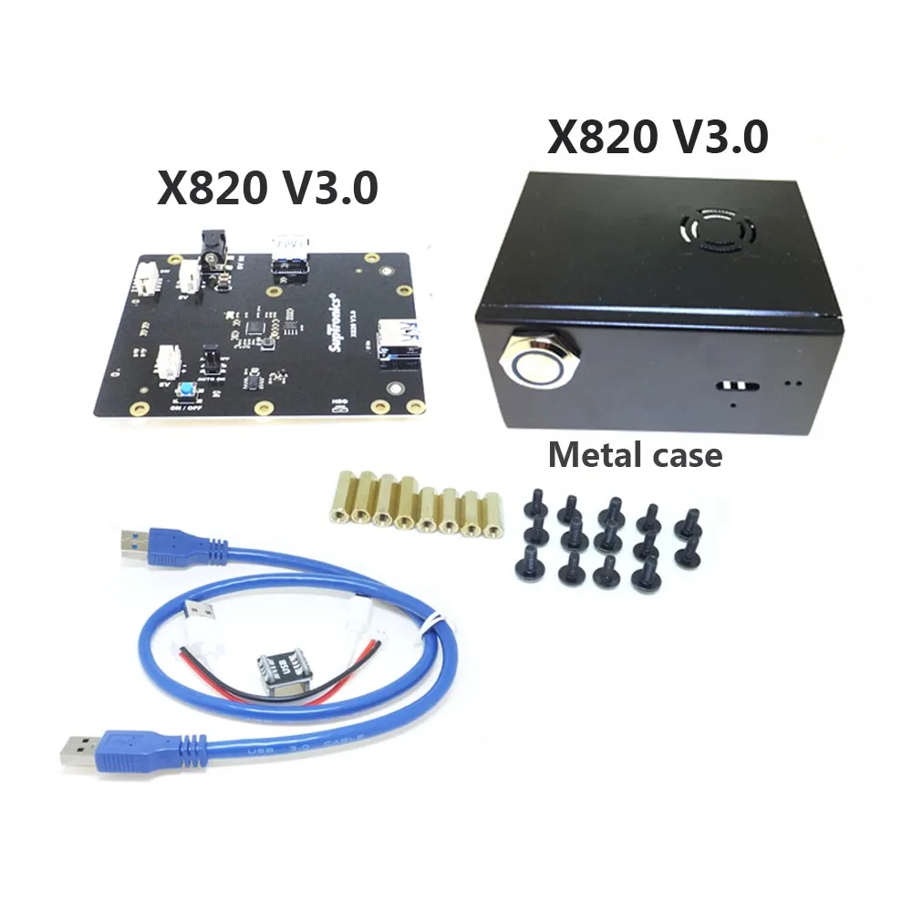  Raspberry Pi X820 V3.0 SSD & HDD SATA Lagerung Bord mit Metall Fall Kit x820 Bord + Gehäuse + Power