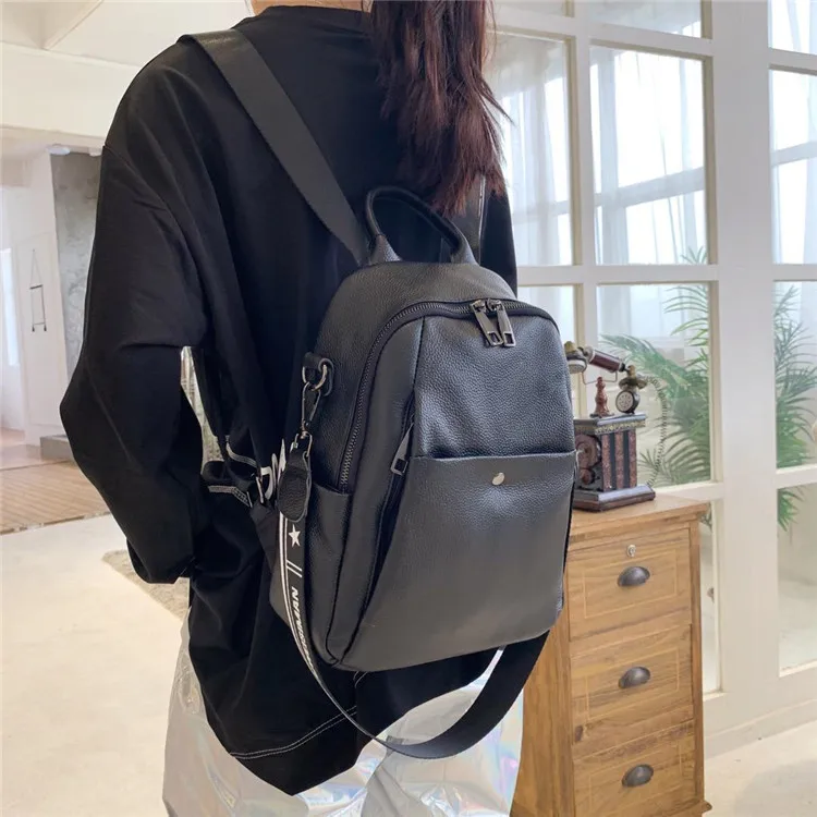 

Women's Backpack 2019 New Style Fashion Casual Simple Leather Backpack Versatile First Layer Soft Leather WOMEN'S Bag