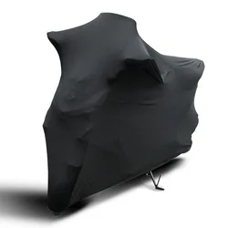 Universal Motorcycle Cover - Stretchable, Dustproof, Sunproof, Anti-UV, Scratch-Resistant Polyester Bike Protector for Indoor and Outdoor Use (Black 4XL)