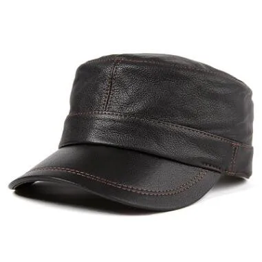 XdanqinX Осенняя мужская шляпа из натуральной кожи плоская кепка из овчины армейские военные шапки среднего возраста простая модная бейсболка кожаные кепки - Цвет: dark brown