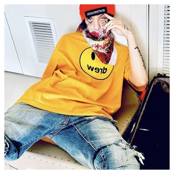 

Drew house Justin Bieber Smiley Short Sleeve T-shirt Justin Bieber Celebrity Style American-Style T-shirt Men