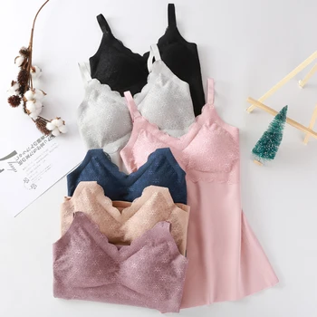 

New German Velvet Thermal Underwear Women Non-marking Chest Pad Thermal Vest Women Brushed Heating Vest Sling