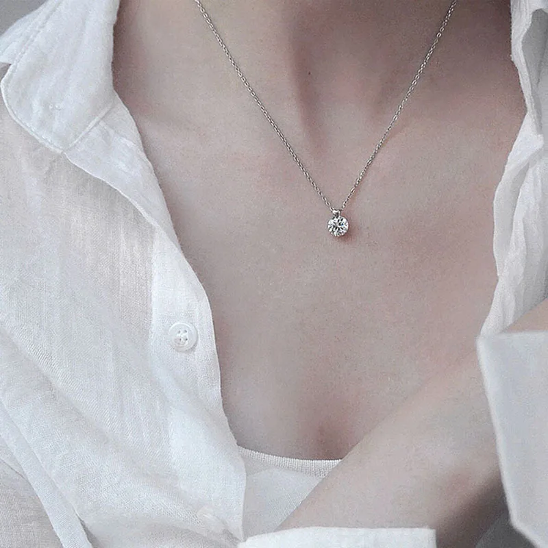 925 Sterling Silver Crystal Stone Pendant Necklaces for Women Zircon Minimalist Exquisite Clavicle Necklace Femme S925 Jewelry