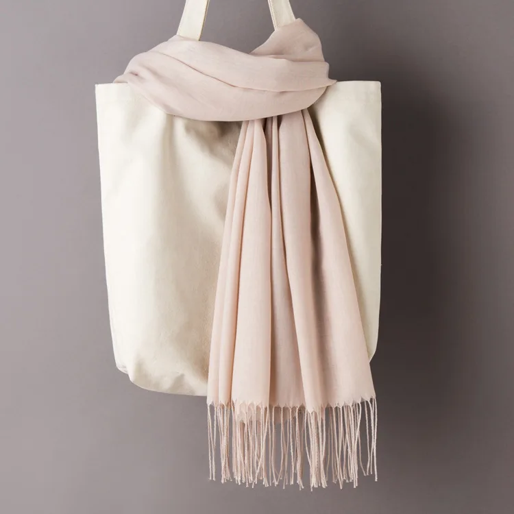 Women Solid Color Cashmere Scarves with Tassel Autumn New Soft Warm Lady Girls Wraps Thin Long Scarf Female Shawl Men Scarf - Цвет: Apricot Scarf