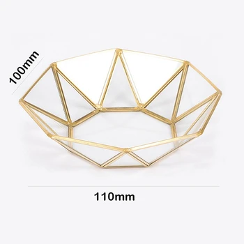 

New Nordic Style Brass + glass Geometry Storage Baskets Box Simplicity Style Home Organizer For Jewelry Necklace Dessert Plate(O