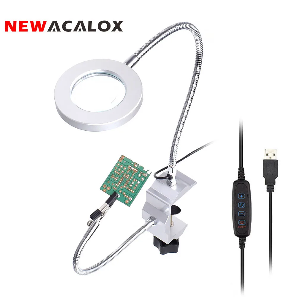 NEWACALOX держатель паяльника USB 3X лупа скамейка тиски Алюминиевый Настольный зажим