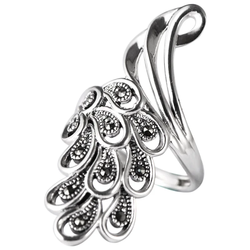 

s925 sterling silver ring opening simple peacock wide face exaggerated niche ladies index finger ring