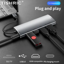 Tishric usb3.1 tipo c hub usb c para multi usb 3.0 hub 4k hdmi compatível com vga sd rj45 adaptador lan para macbook pro huawei