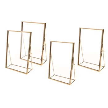 

4PC Glass Photo Picture Frame Portrait Home Decor Freestanding Displaying Pressed Flower Plant Leaves - Gold