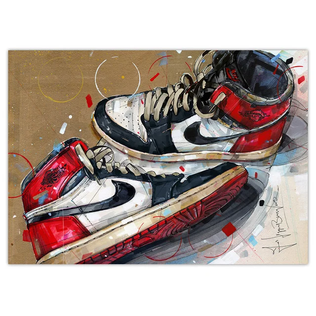 Modern couple sneakers canvas paintings, street art graffiti wall paintings and posters, family living room decoration paintings as the picture shows