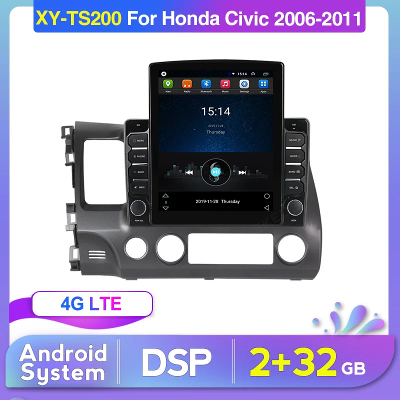 Автомобильный радиоприемник в стиле Tesla gps мультимедиа для Honda Civic 8 2005 2006 2007 2008 2009