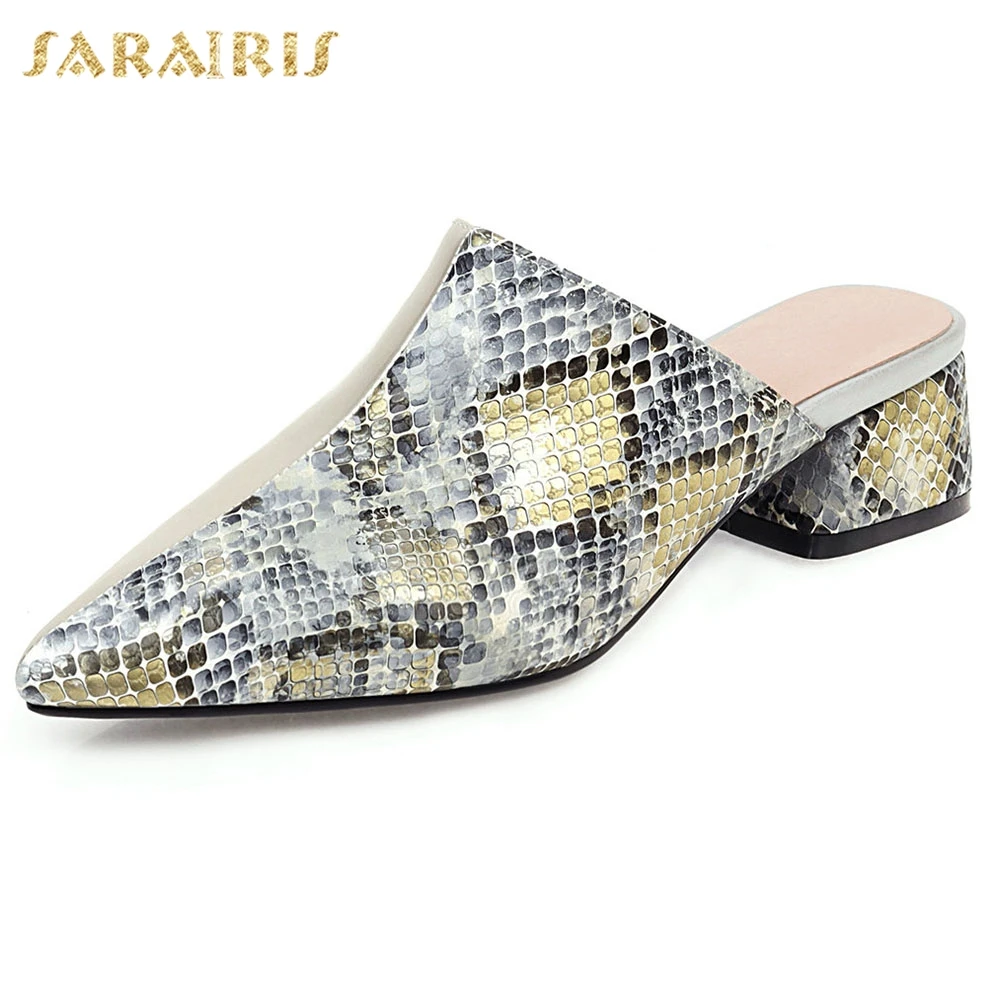 

Sarairis 2020 New Design Pointed Toe Mix Color Summer Pumps Mules Shoes Woman Slip-On Chunky Heels Dropship Pumps Women Shoes