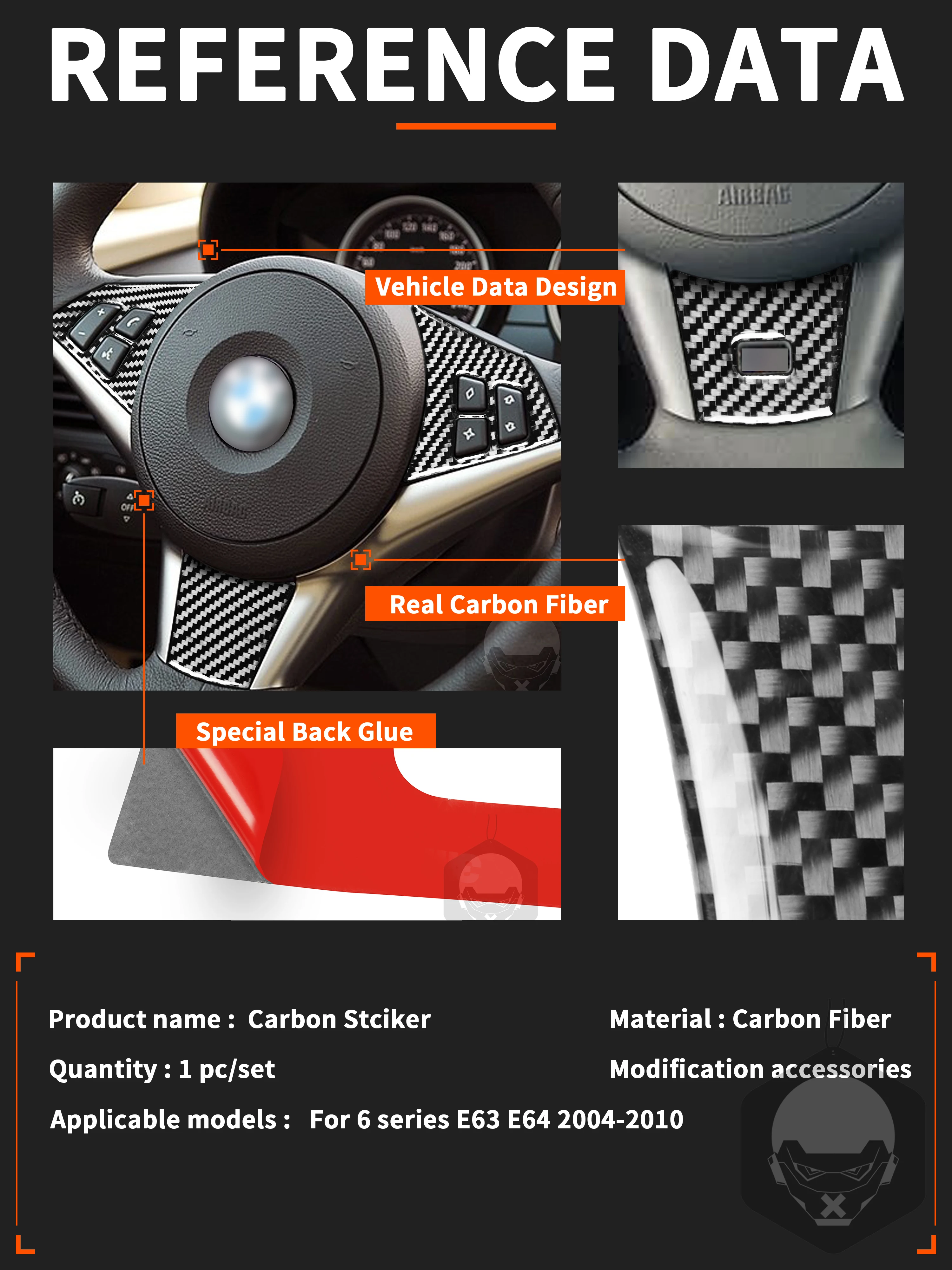 For BMW 6 Series E63 E64 2004-2010 Center Control AC CD Steering Wheel Set Real Carbon Fiber Sticker Car Interior Accessories