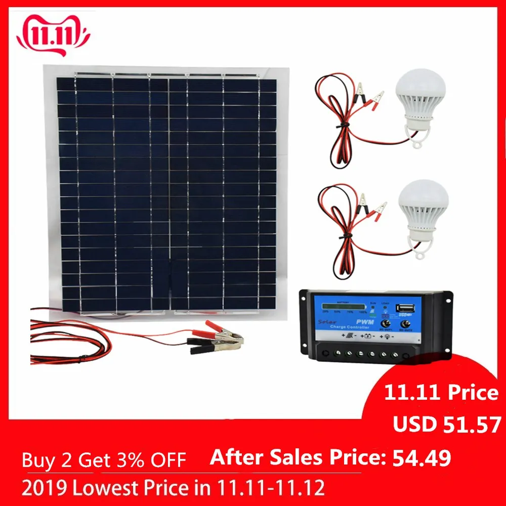 

Polysilicon 18V 20W Solar Panel with 10A Charger Controller and 2pcs Led Lamps Battery Charger flexible Solar Cells