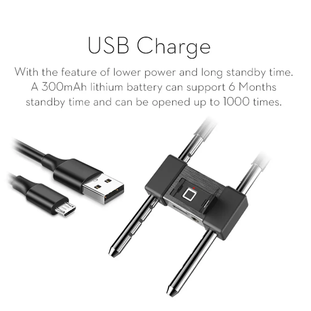 

Smart USB Charge Fingerprint Lock L12 U shape Lock Super CPU Waterproof IP65 Anti-Theft Security Padlock Door Bicycle Lock