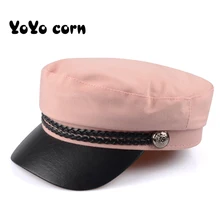 YOYOCORN, модная военная шапка из искусственной кожи, осенняя Морячка, шапка для женщин и мужчин, черная, серая, плоский верх, женская кепка для путешествий, Кепка Капитана