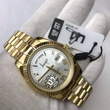 

Silver face 18K gold watch Men automatic Glide Smooth second hand luminous mechanical Watches daydate AAA U1 factory