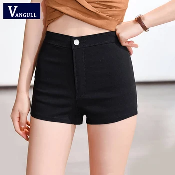 

Vangull Women Vintage Bottom Denim Tight-fitting Shorts High Waist Solid Apparel Slim Sexy Shorts Fashion Simple Casual shorts