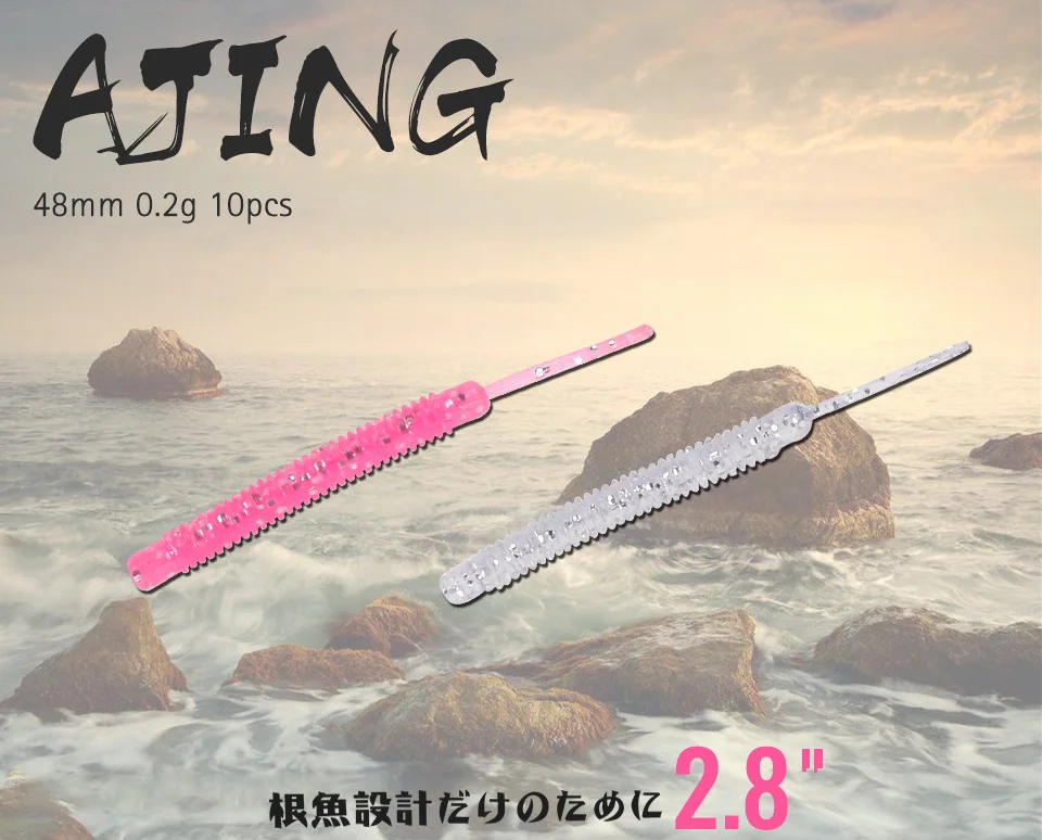 TSURINOYA AJING Soft Fishing Lure 20PCS/Lot Small Single Needle Tail Soft Jig Lure Artificial Inssect Shad Worm Bait 48mm 0.2g