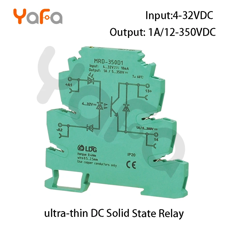 

10pcs MRD-350D1 Voltage Relay Switch LED Indication 1A Input:5V 12V 24V DC Output:12-350VDC SSR Interface Module Relay Din Rail