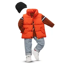 Осень-зима, стиль, толстый детский пуховый хлопковый жилет с перьями для мальчиков и женщин, детский хлопковый пуховый жилет с перьями