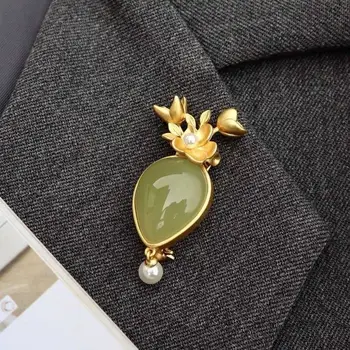 

New silver inlaid natural Hetian Jasper Flower Pendant Necklace Chinese style retro unique sand gold craft charm women's jewelry