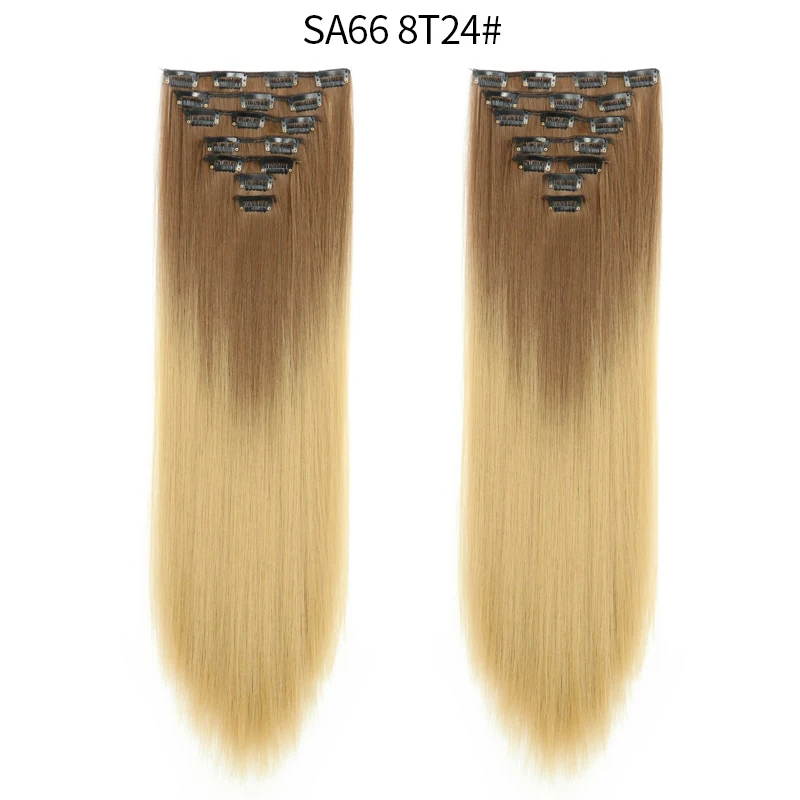 MERISI HAIR 22 Synthetic Deep Wave Hair Heat Resistant Light Brown Gray Blond Women Hair Extension Set Clip In Ombre Hair - Color: SA66 8T24