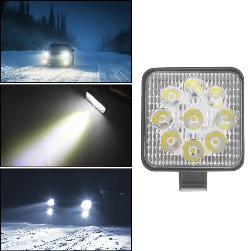 

9LED 27W Work Light Bar 12V 24V Car 6500K Waterproof Shockproof Square Working Light for Truck Offroad