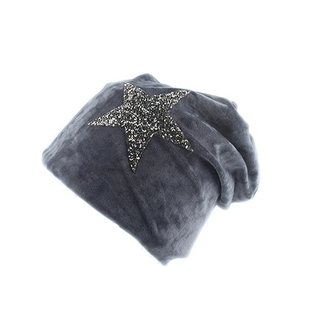 Серый Новая мода бархатные Skullies Beanies Зимние шапки для женщин Звездный дизайн громоздкая шапочка женские шапки - Цвет: Серый