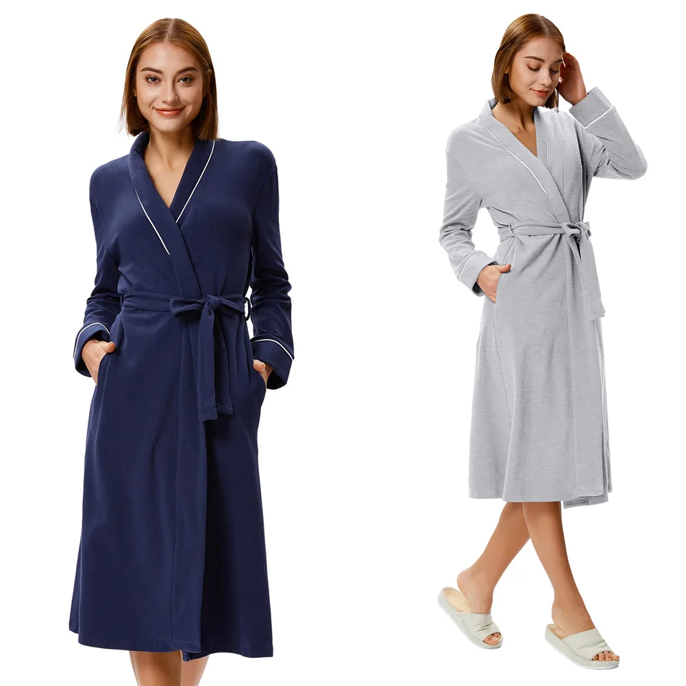 

Zexxxy Women's Comfy Soft Sleep Robe Shawl Collar V-Neck Solid Color Long Knitting Lounge Coat Loose Robe Homewear Pajamas
