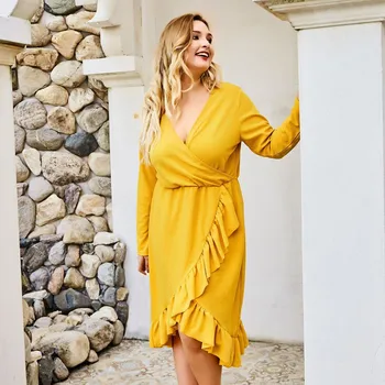 

Womens Fashion Plus Size Casual Solid Butterfly Sleeve High Waist Dress motion fashion Leisure Solid color style Work clothes
