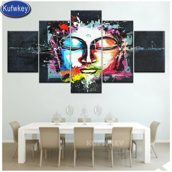 

5 Piece Colorful buddha face diamond painting christmas diamond embroidery mosaic Diamond Canvas painting, religion faith icon