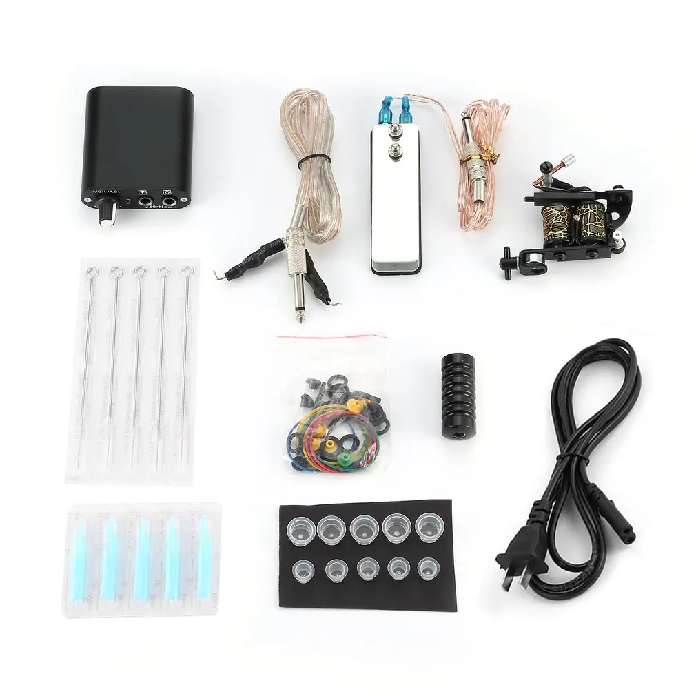 

Tattoo Complete Beginner Tattoo Kit Pro Machine Inks Power Supply Needle Grips Tips Tatto Accessories Basic Set 2018 NEW SELLING