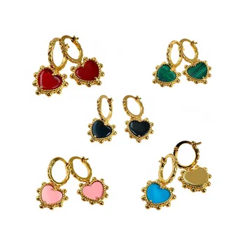 

Top Quality Natural Shell Heart Pendant Gold Plated Circle Clasp Style Drop Earrings For Women INS Fashion Jewelry
